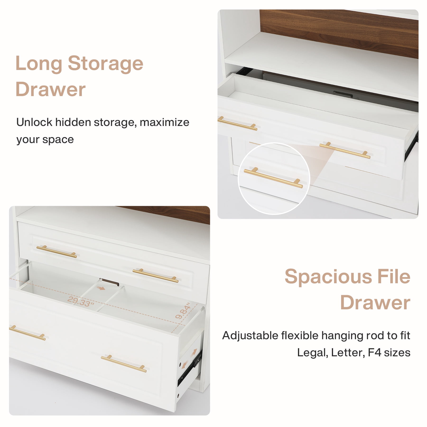Finmind 77" Tall Arched Bookcase Set of 2, 5-Tier Modern White Bookshelf with File Cabinet Drawer