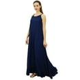 thumbnail image 5 of Bimba Women Rayon Night Gown Blue Full Length Long Maxi Spaghetti Strap Sleep Dress-26, 5 of 7