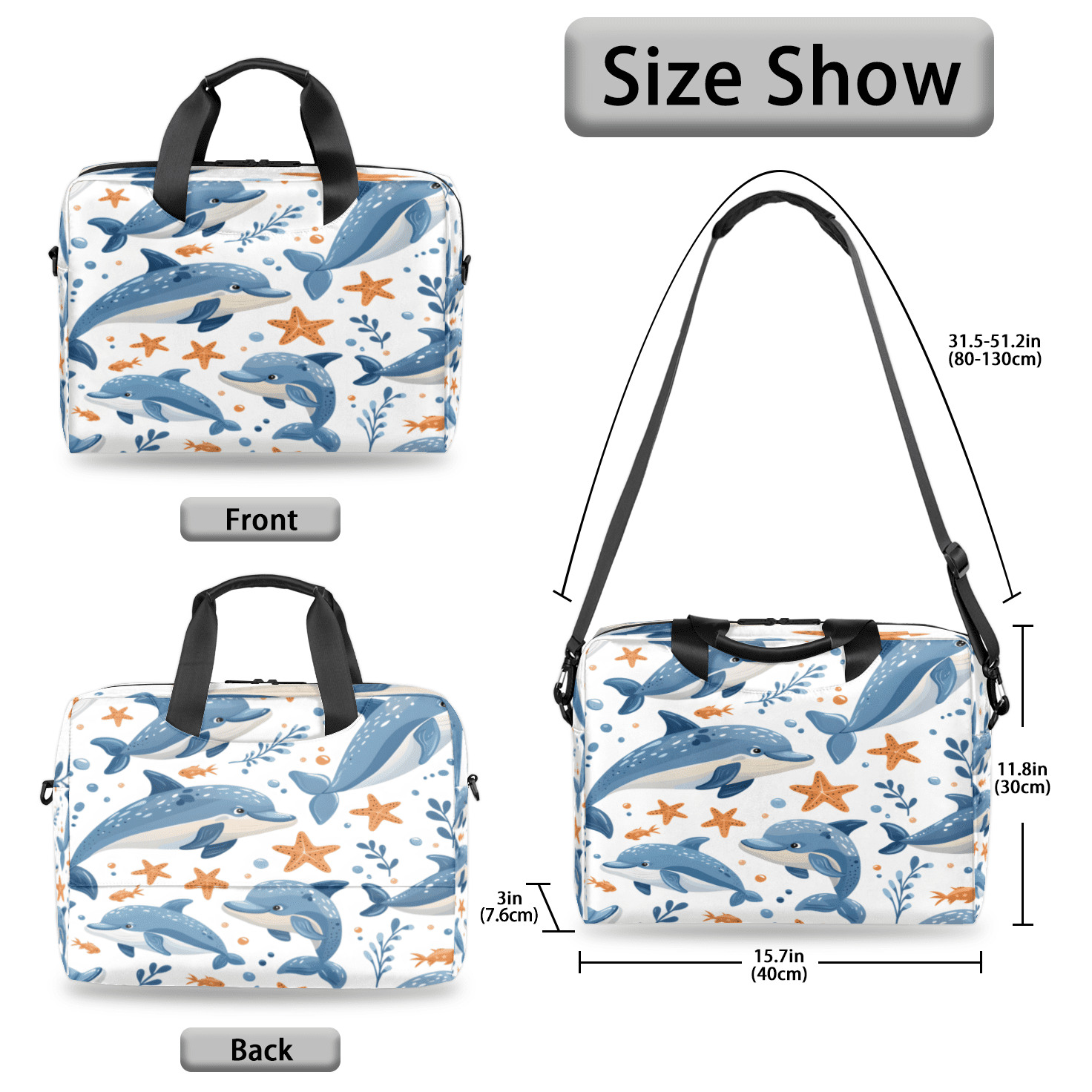 Herdesigns Dolphin Laptop Bag for Women Men, Computer Case Briefcase Messenger Bags, 15-15.6 inch Laptop Sleeve Shoulder Bag