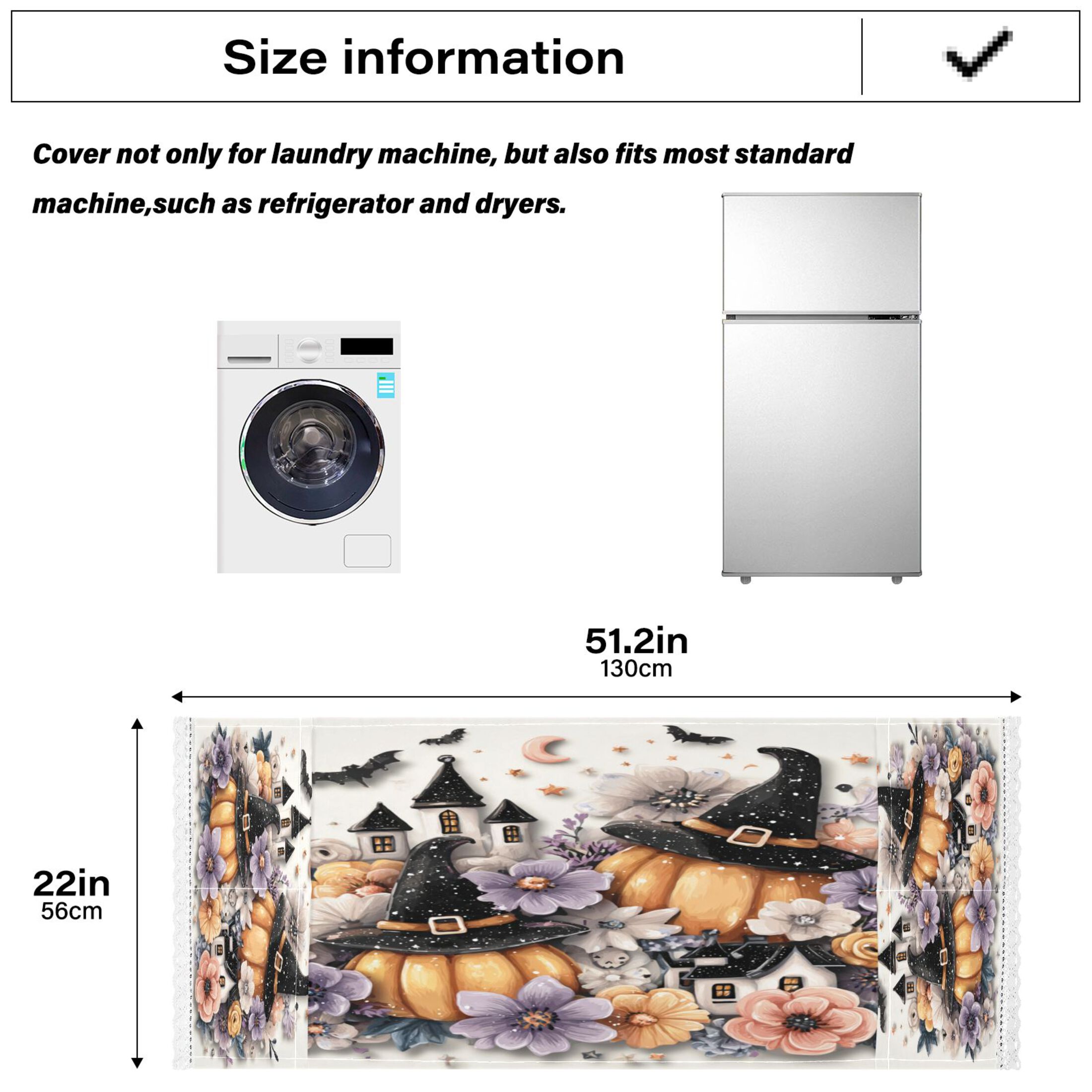 Dustproof Washing Machine Cloth Washer and Dryer Top Covers, Fridge Dust Cover, With Storage Bags Pumpkins and Witch Hats