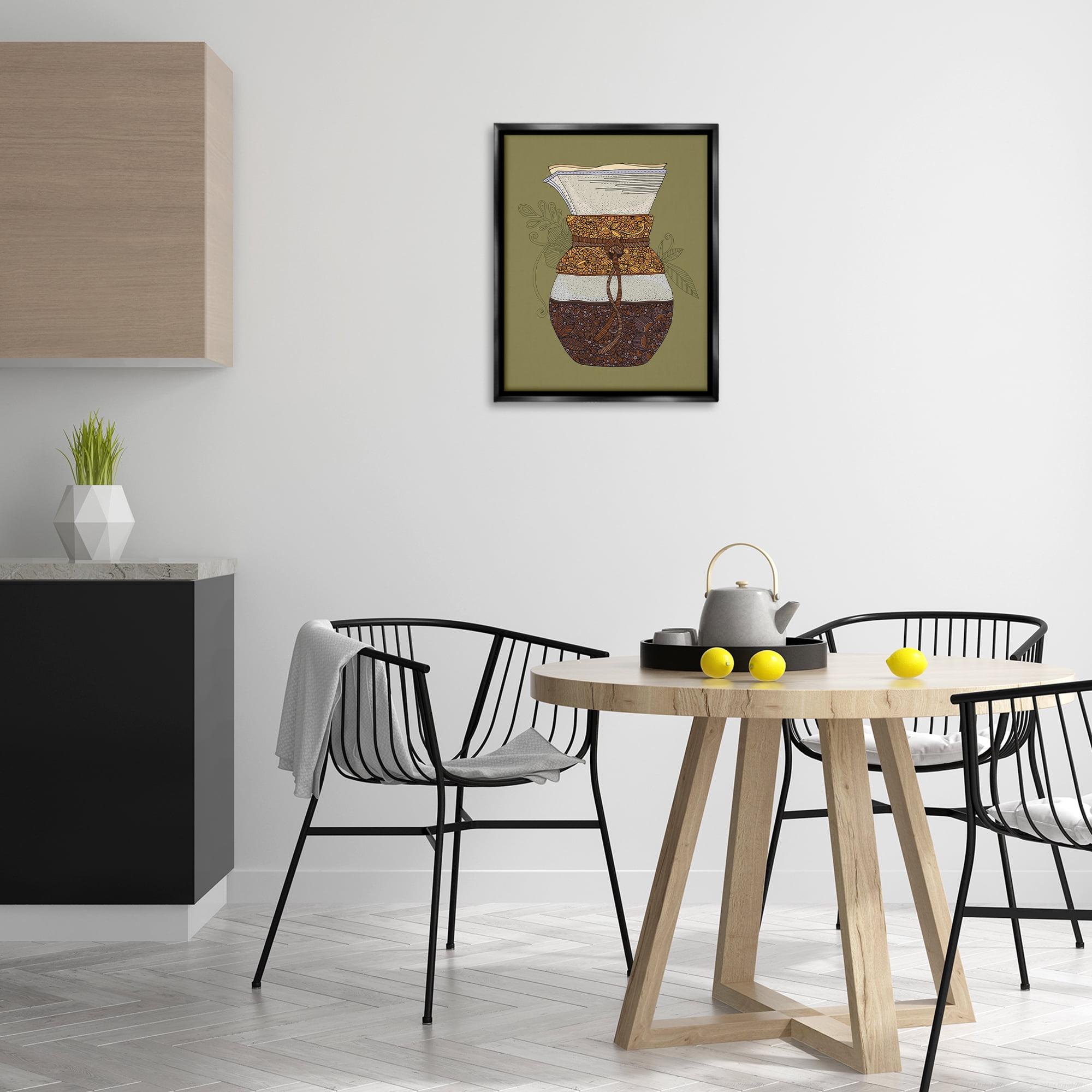 Stupell Industries Pour Over Coffee Maker Food & Beverage Painting Black Floater Framed Art Print Wall Art, 17 x 21