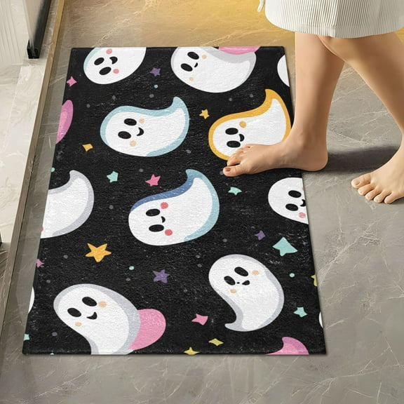 Yayeee Bath Rug for Bathroom Floor Non Slip Rectangle Fluffy Soft Absorbent Mat, 16"x24", White Halloween Ghost