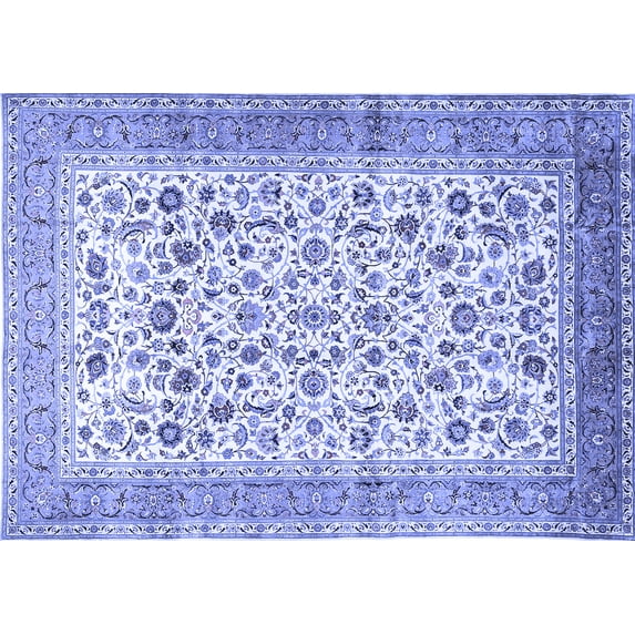 Ahgly Company Machine Washable Indoor Rectangle Persian Blue Traditional Area Rugs, 8' x 12'