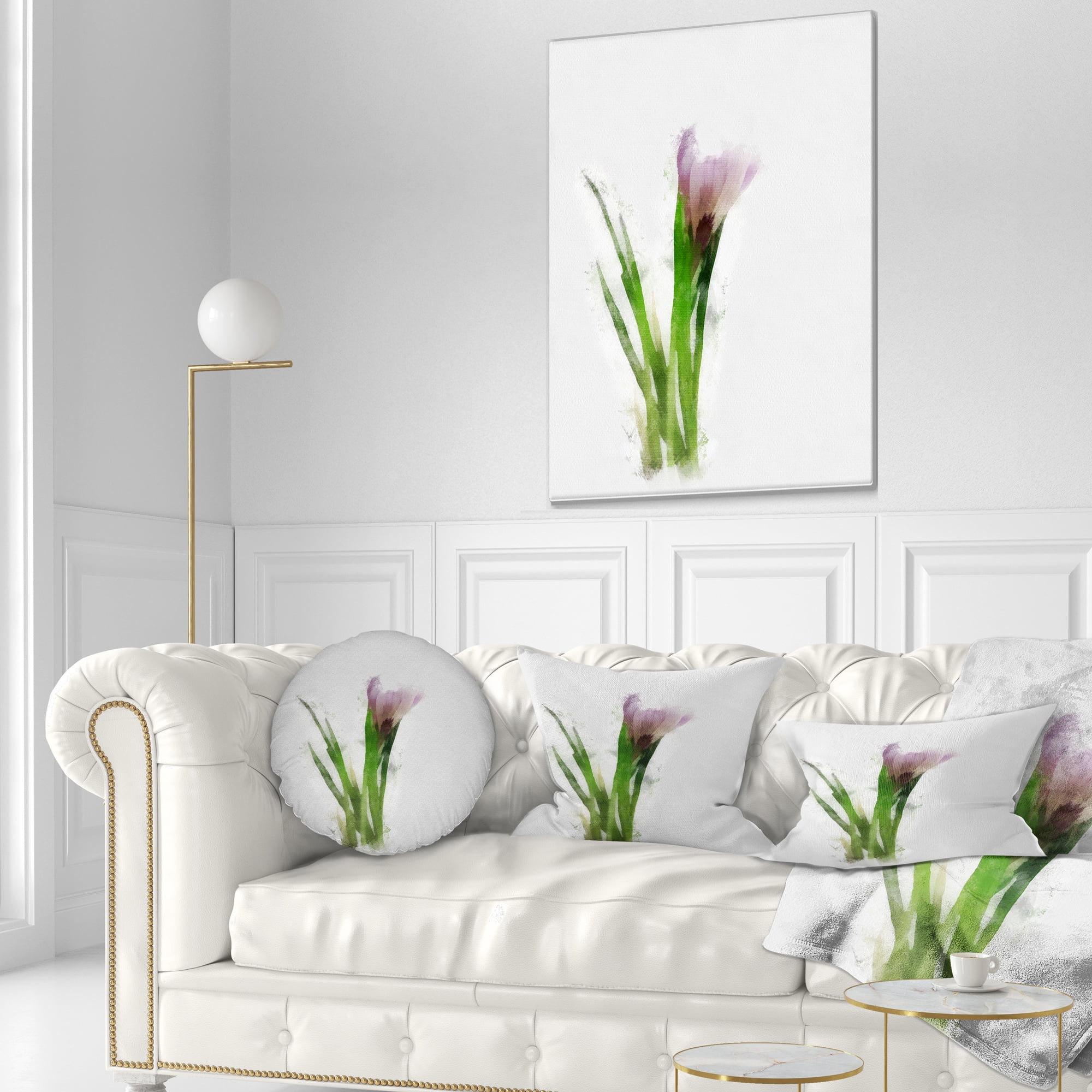 Designart Green Purple Watercolor Flower Sketch - Floral Throw Pillow - 12x20