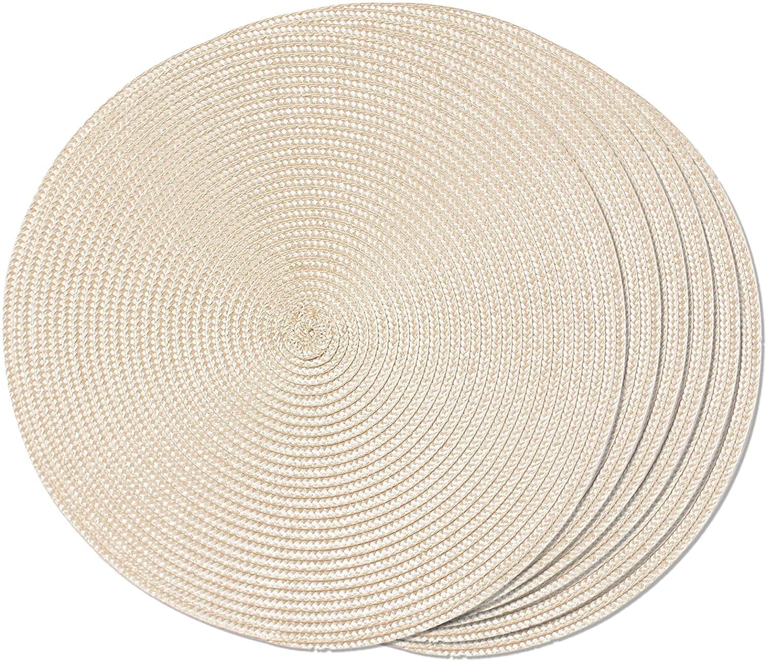 FunWheat Round Braided Placemats Set of 6 Table Mats for Dining Tables Woven Washable Non-Slip Place mats 15 Inch（Black） 