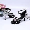 thumbnail image 2 of XIHAHA, nuevos zapatos de fiesta a la moda para mujer, zapatos de baile latino de fondo suave con diamantes de imitación brillantes de satén, zapatos de baile de Salsa para mujer y niña, 2 of 5