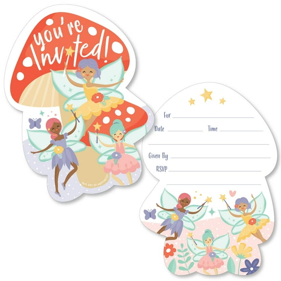 Big Dot of Happiness Let's Be Fairies - Shaped Fill-In Invitations - Fairy Garden Birthday Party Invitation Cards with Envelopes - Set of 12