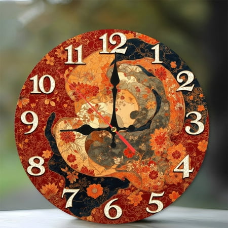 Vintage Floral Wall Clock Japanese Style Home Decor 10-Inch Silent Wooden Wall Clock, Battery Operated (AA Batteries Not Included), Artistic Home Decor