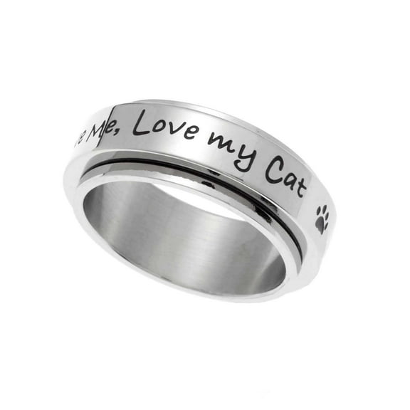 Love My Cat Stainless Steel Spinner Ring - Engraved Lover Jewelry Gift size 5