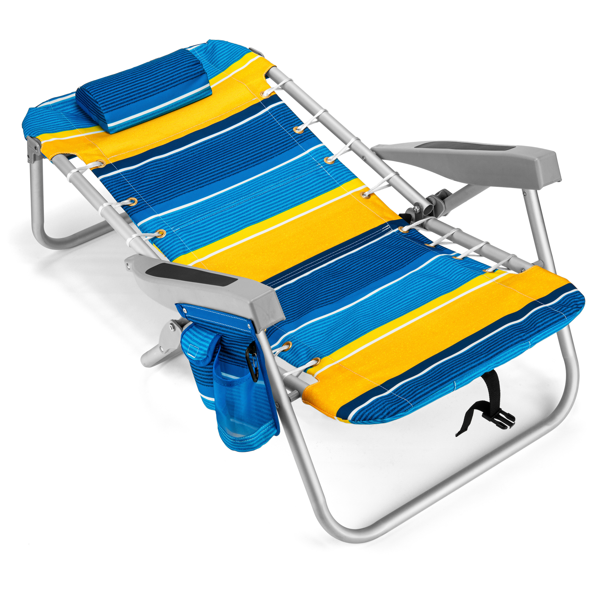 Homevative Folding Backpack Beach Chair with 5 Positions, Towel bar, Blue Yellow - image 4 of 4