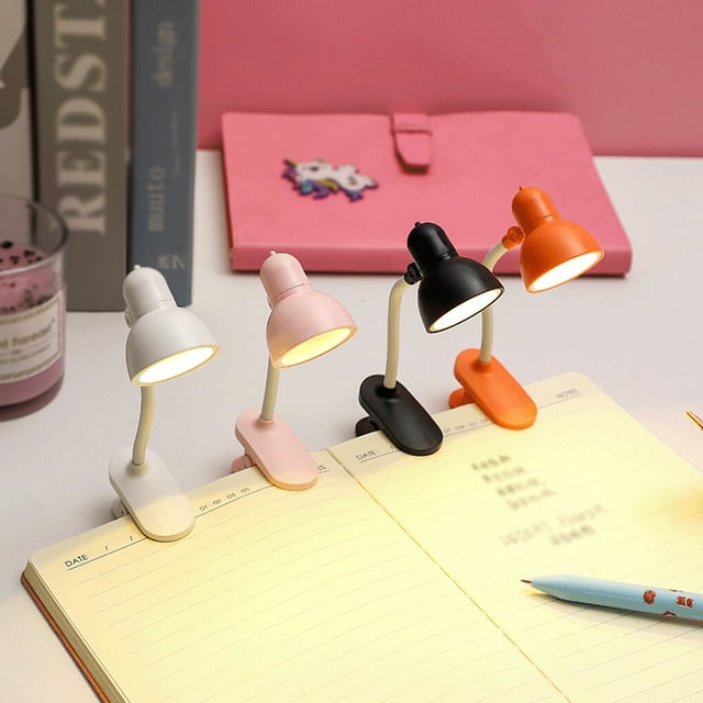 Lampe de Lecture Réglable Clip Mini Lampe de Table de Bureau à Piles Camping Portable Pince Lampe de Nuit, Blanc