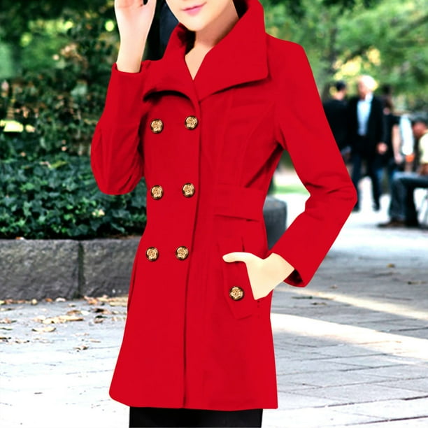 Abrigo y chaquetas informales de manga larga sin capucha para mujer, abrigo informal de invierno con cuello vuelto y bolsillos, liso, degradado, sin capucha, regular, de manga larga para mujer