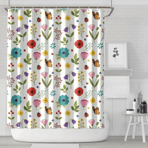 Pioneer Flower Floral Print Pattern Shower Curtain 84"x72", Bathroom Decorative Shower Curtain Set with 12 Hooks, Waterproof Washable