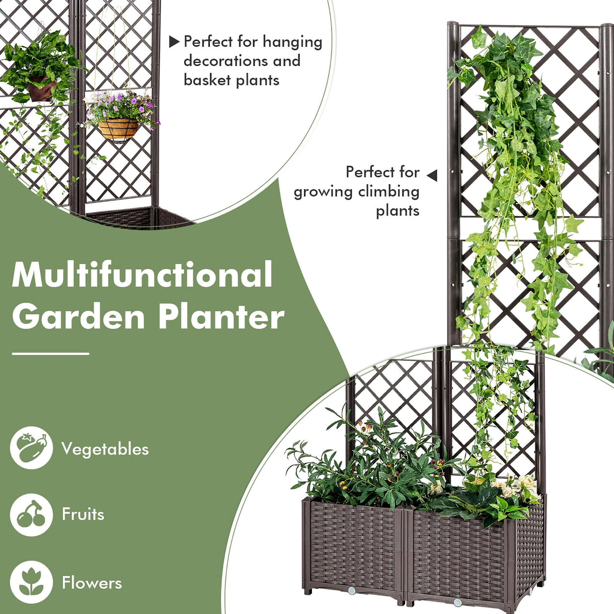 Gymax Raised Garden Bed w/Trellis Planter Box for Climbing Plants 32'' x 16'' x 53''