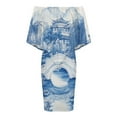 thumbnail image 4 of Blue Willow Chinoiserie Blue And White Women's Off The Shoulder Ruffles Summer Wedding Guest Loose Casual Party Beach Dress, 4 of 9