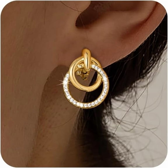Gold Chunky Clip On Earrings for Women 14k Gold Plated Knot Link Clip Earrings Silver Rhinestone Hoop Clip On Earrings Jewelry for Women