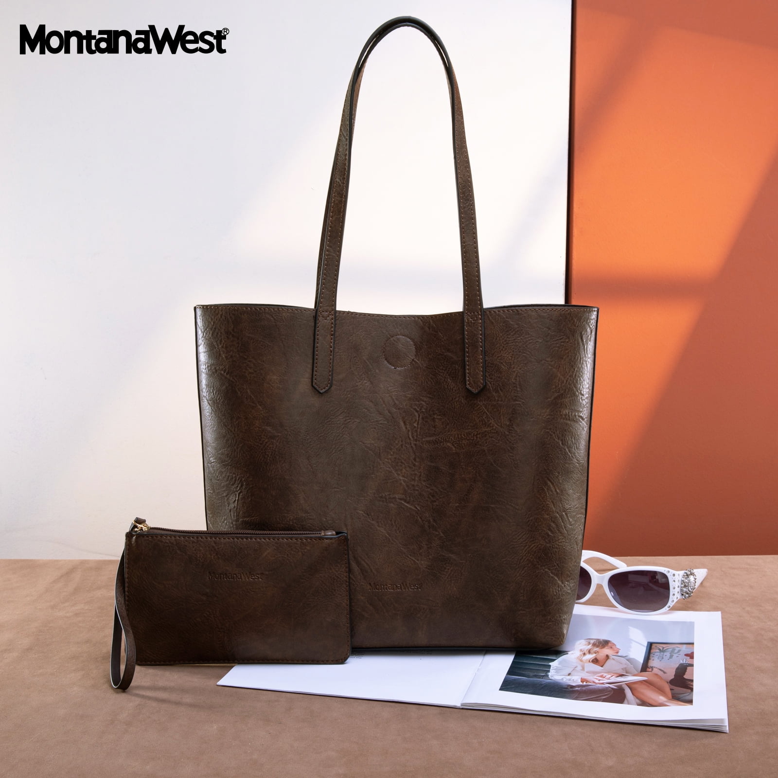 Montana West Tote Bag for Women Top Handle Purses and Handbags Soft Hobo, Coffee