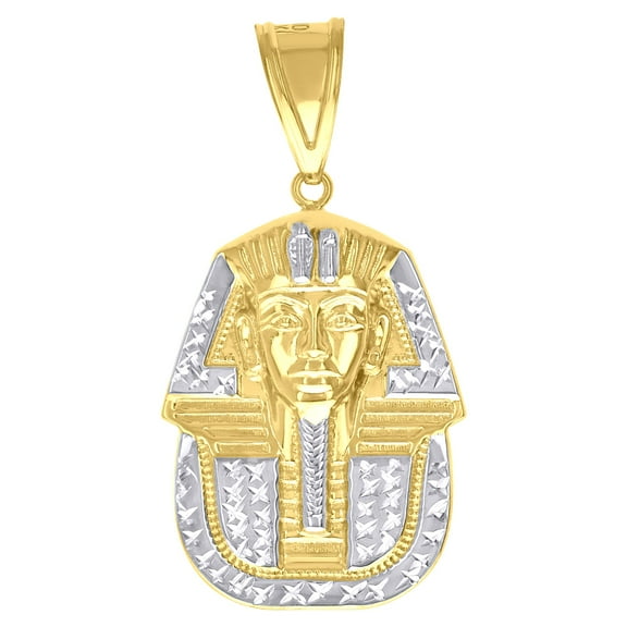 10k 10Kt Gold Two-Tone Diamond-Cut Mens Pharaoh Egyptian Charm Pendant