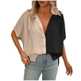 thumbnail image 2 of Blouses pour Femmes, Mode Femmes Décontractée Unie Col en V Manches Courtes Bouton Col Rabattu Haut Blouse, 2 of 7