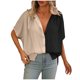 thumbnail image 2 of Fiudx Ofertas y Liquidaciones Blusa Informal de Manga Corta con Cuello Vuelto y Botones, Color Liso, Informal, a La Moda para Mujer, 2 of 7
