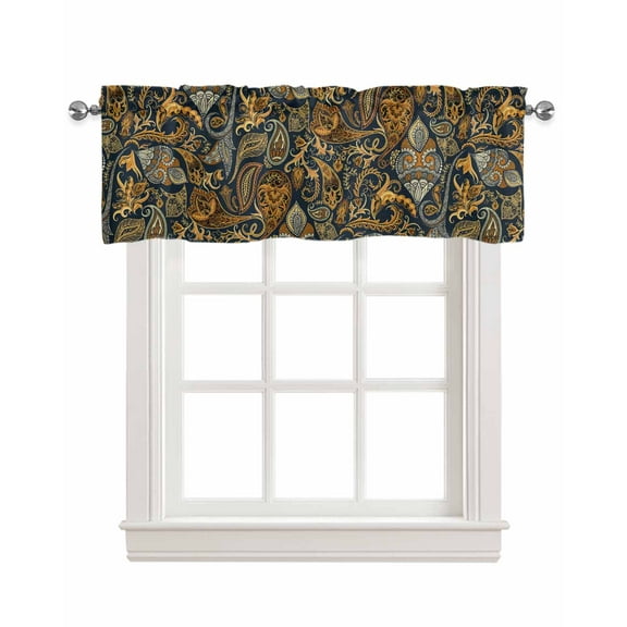 Boho Floral Kitchen Valances for Windows Farmhouse Linen Window Valance Curtain for Living Room Window Treatment Vintage Botanical Paisley Flower Valance Rod Pocket Topper Drape, 54 x 18 Inch