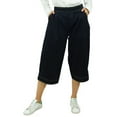 thumbnail image 2 of Bimba Women's Loose Casual Denim Culotte Capri Pants With Back Elastic Waist Navy Blue - Small, 2 of 8