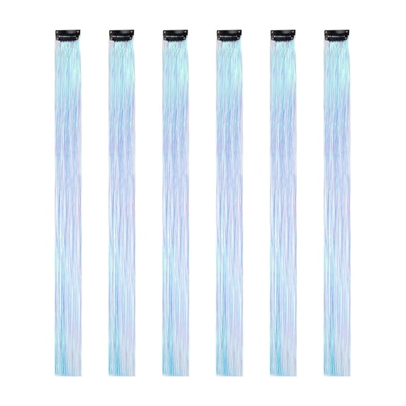 Uxcell 6 Pack Clip in Hair Tinsel Kit, 17.7 Inch Sparkle Fairy Hair Extensions Clips Heat Resistant Colorful Glitter Hair Accessories for Women, Iridescent Blue
