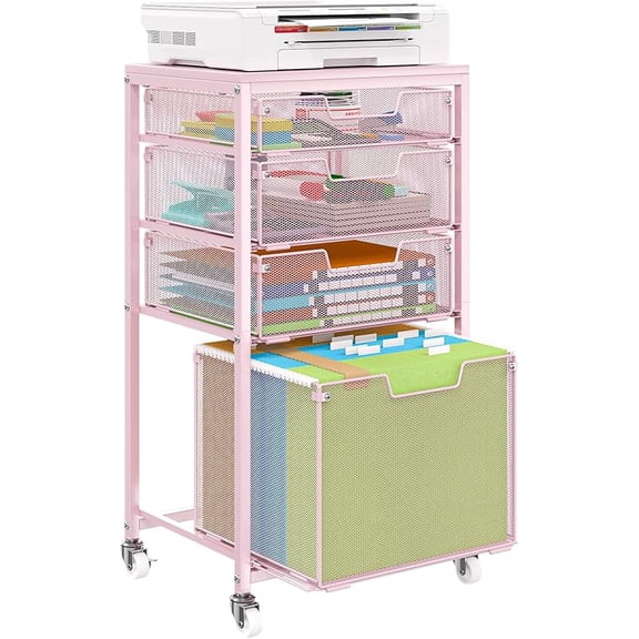 Rolling File Cart with 4 Storage Drawers, Filing Cabinet for Home Office, Hanging File Folder Organizer with Wheels Under Desk, Utility Craft Cart Printer Stand, Black, Patent Pending