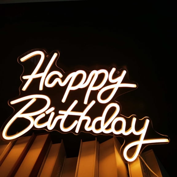 CTTNLS Happy Birthday Neon Sign For Wall Decor, Reusable Happy Birthday Neon Light Sign For All Birthday Party Decoration Warm White 5v USB Operated Decorative For Backdrop Party Bedroom