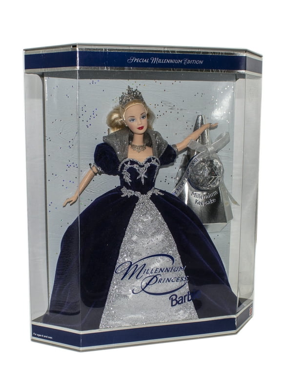 2000 Holiday Millennium Princess Barbie, NRFB, (24154) Non-Mint Box - Glitter Background