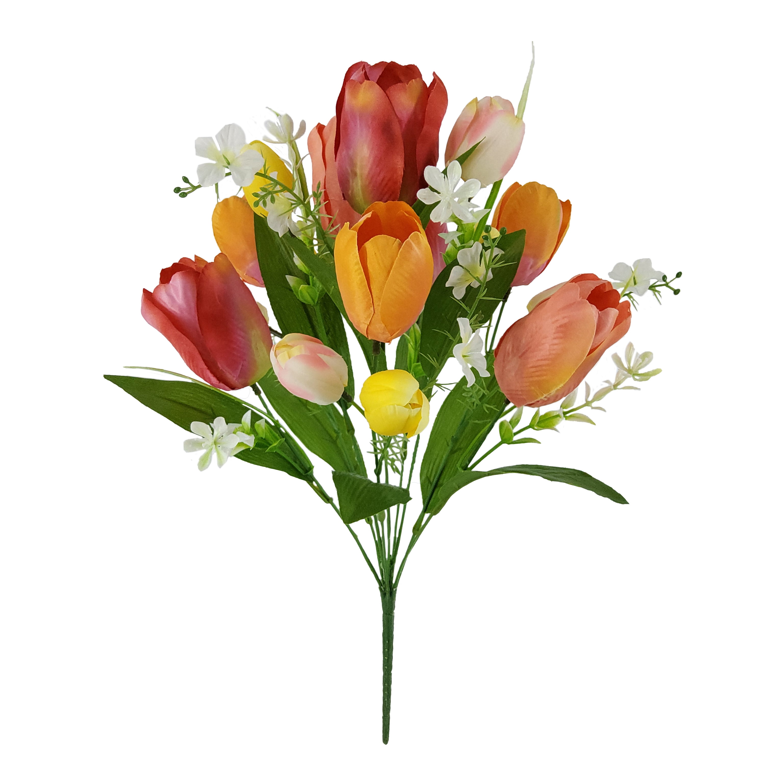 Mainstays 18in Indoor Artificial Red Orange Tulip Bush, Red Color.