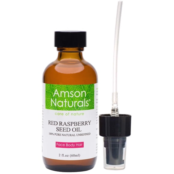 Huile de Graines de Framboise Rouge 2oz/60ml – par Amson Naturals -100 % Pure Naturelle Non Raffinée Pressée à Froid - pour Visage Corps Cheveux – à Utiliser Seule Ou dans des Baumes à Lèvres, Crèmes, lotions pour le Corps et Autres Recettes DIY