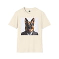 thumbnail image 6 of German Shepherd in Suit and Sunglasses Unisex Softstyle T-Shirt, 6 of 10