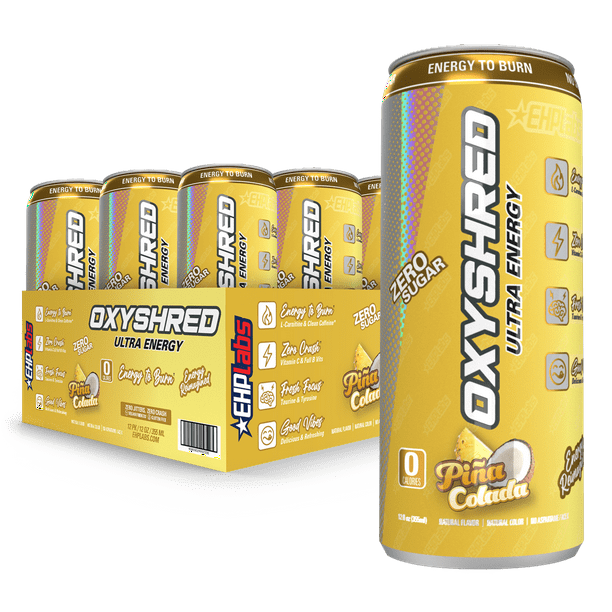 EHPlabs OxyShred Ultra Energy Drink Performance Carbonated Energy Drink with Zero Sugar, Carbs