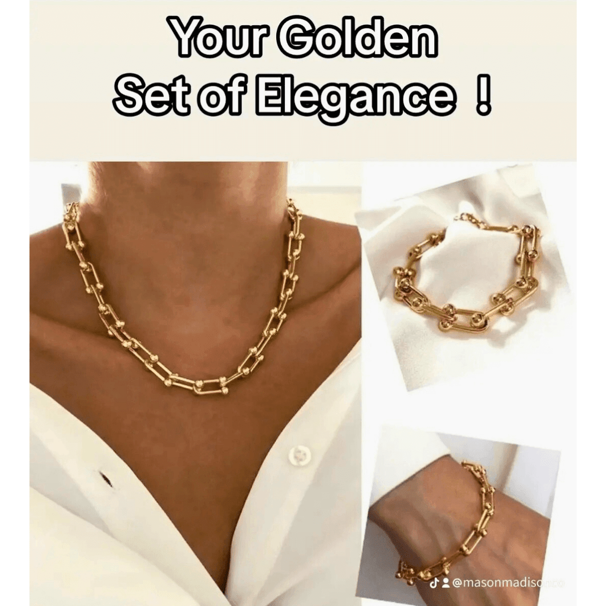 18K Gold Chain Necklace Bracelet Women's, Best Trending Trendy Gold Chain Necklace Bracelet Gift for Women, Lady, Mother, Wife, Mason & Madison Co.