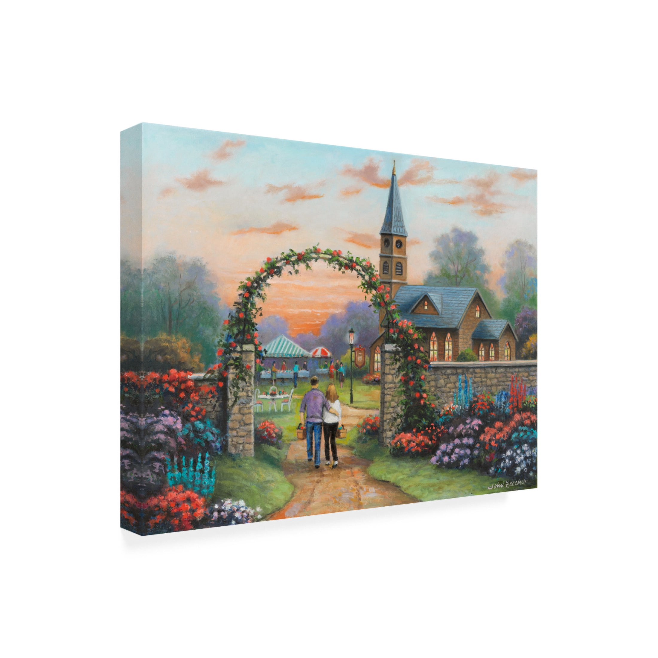 Canvas Wall Art - John Zaccheo 'Sunday Gathering' Wall Art for Living Room, Bedroom, or Office Décor by Trademark Fine Art - 32 x 24 Inches