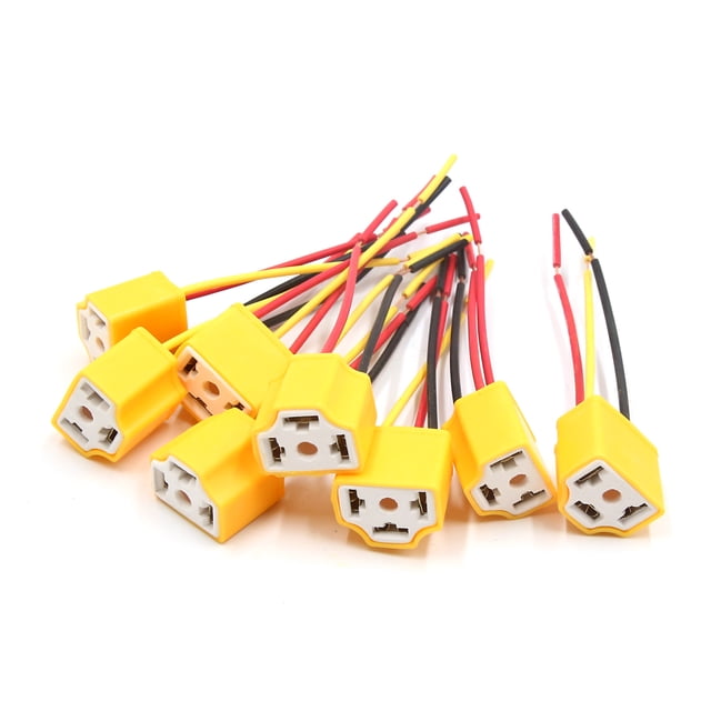 8Pcs 3 Cables Conector Cerámico Hembra Toma de Luz H4 Faro Antiniebla de Coche Amarillo