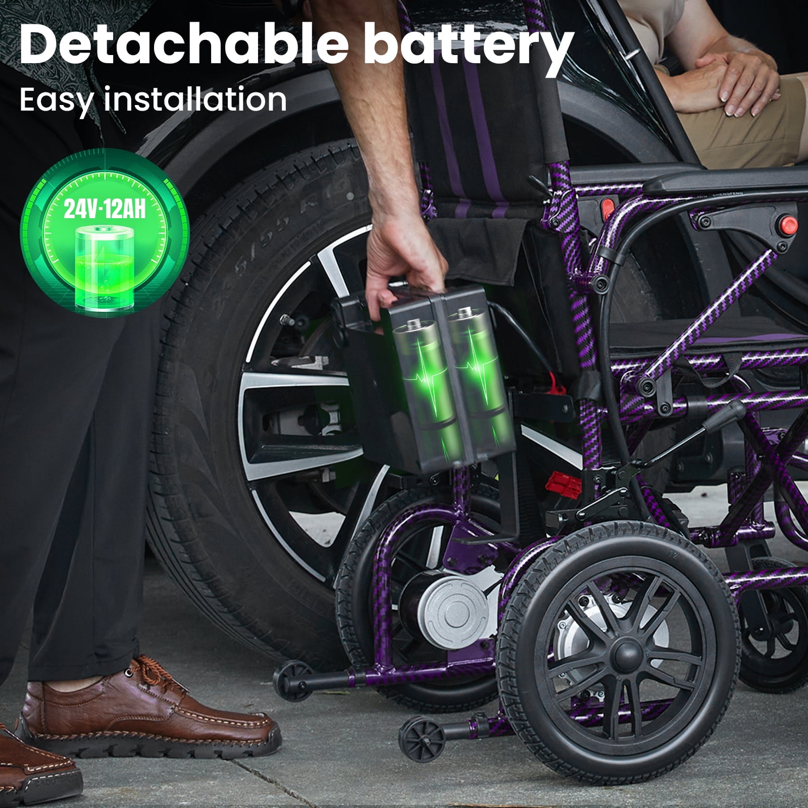 Upgrade 20+ Miles Range Electric Wheelchairs for Adults,Arshin Electric Wheelchair Lightweight Foldable with 360°Joystick,All Terrain Dual Motors Silent,USB Port,286+ lbs Capacity(Purple)