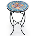 Bestco Mosaic Side Table Ceramic Tile Top 14" Round Plant Stand for