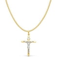 thumbnail image 1 of Ioka-14K Two Tone Solid Gold Crucifix Cross Religious Charm Pendant with 1.2mm Box Chain Necklace - 20", 1 of 4