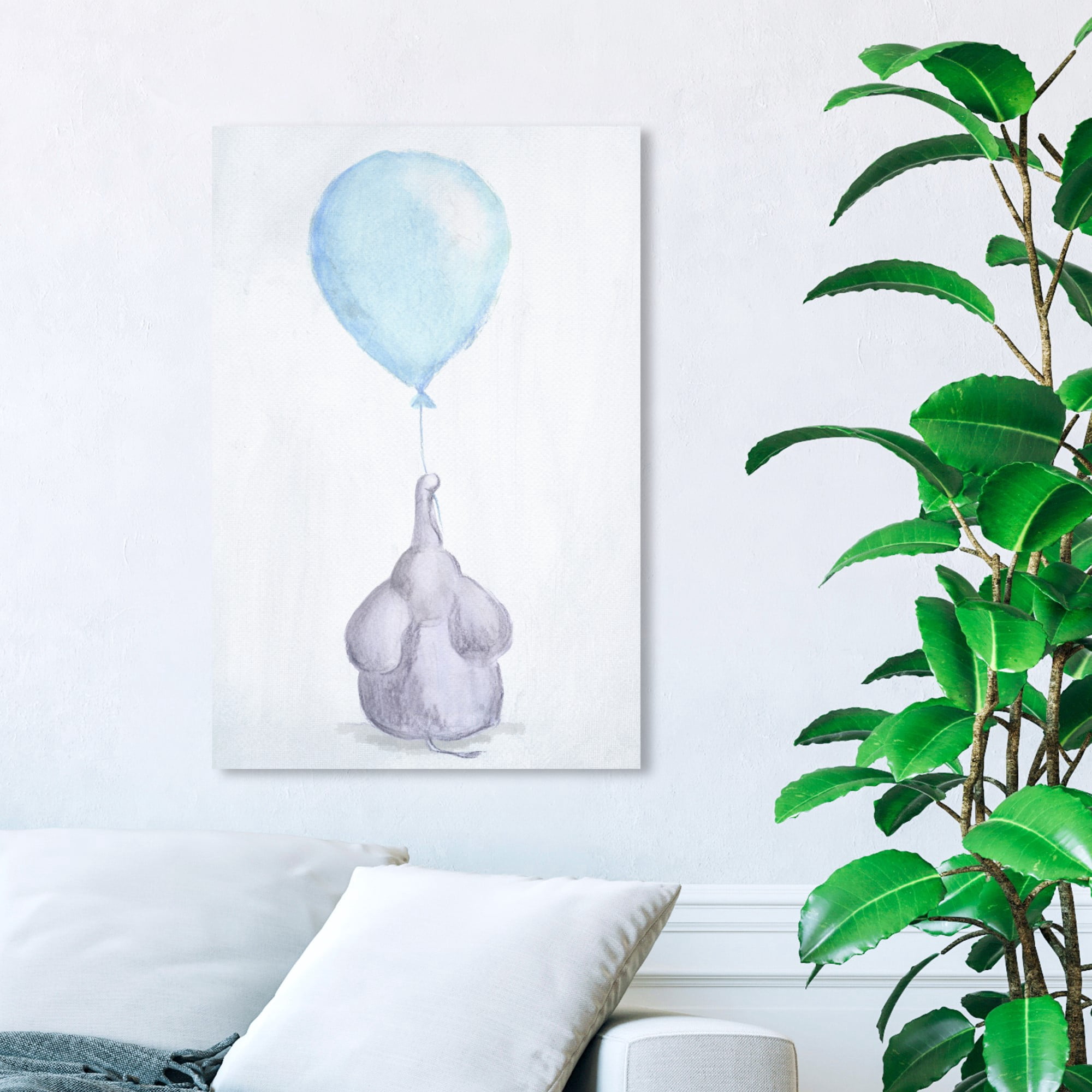 Wynwood Studio 'My Blue Balloon' Animals Wall Art Canvas Print - Blue, Gray, 24" x 36"