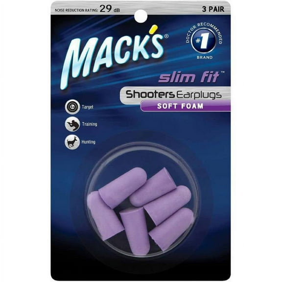 Mack’s Slim Fit Soft Foam Shooting Ear Plugs, 3 Pair - Small Earplugs for Hunting, Tactical, Target, Skeet and Trap Shooting | Made in USA