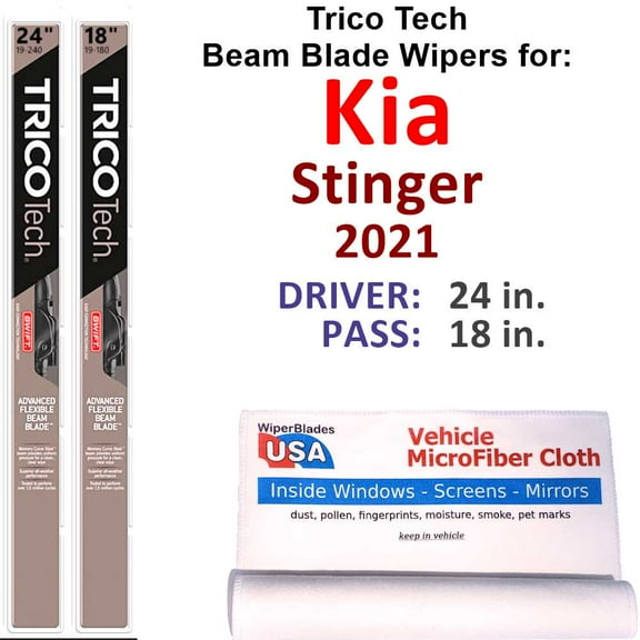 Beam Blade Wipers (Set of 2) compatible with 2021 Kia Stinger