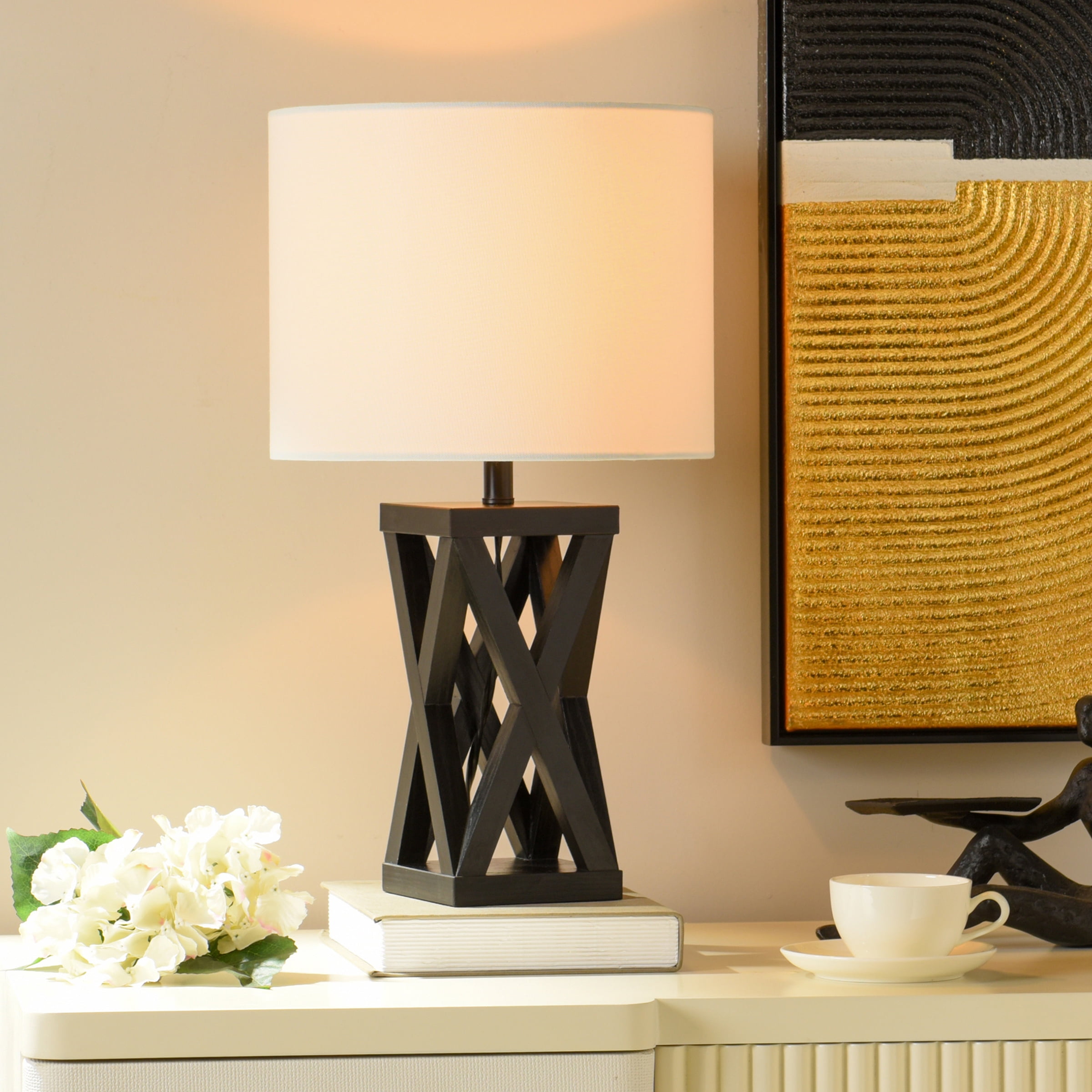 (2 pack) Better Homes and Gardens Crossmill Black Accent Table Lamp Base, 4.5"L x 4.5"W x 14"H