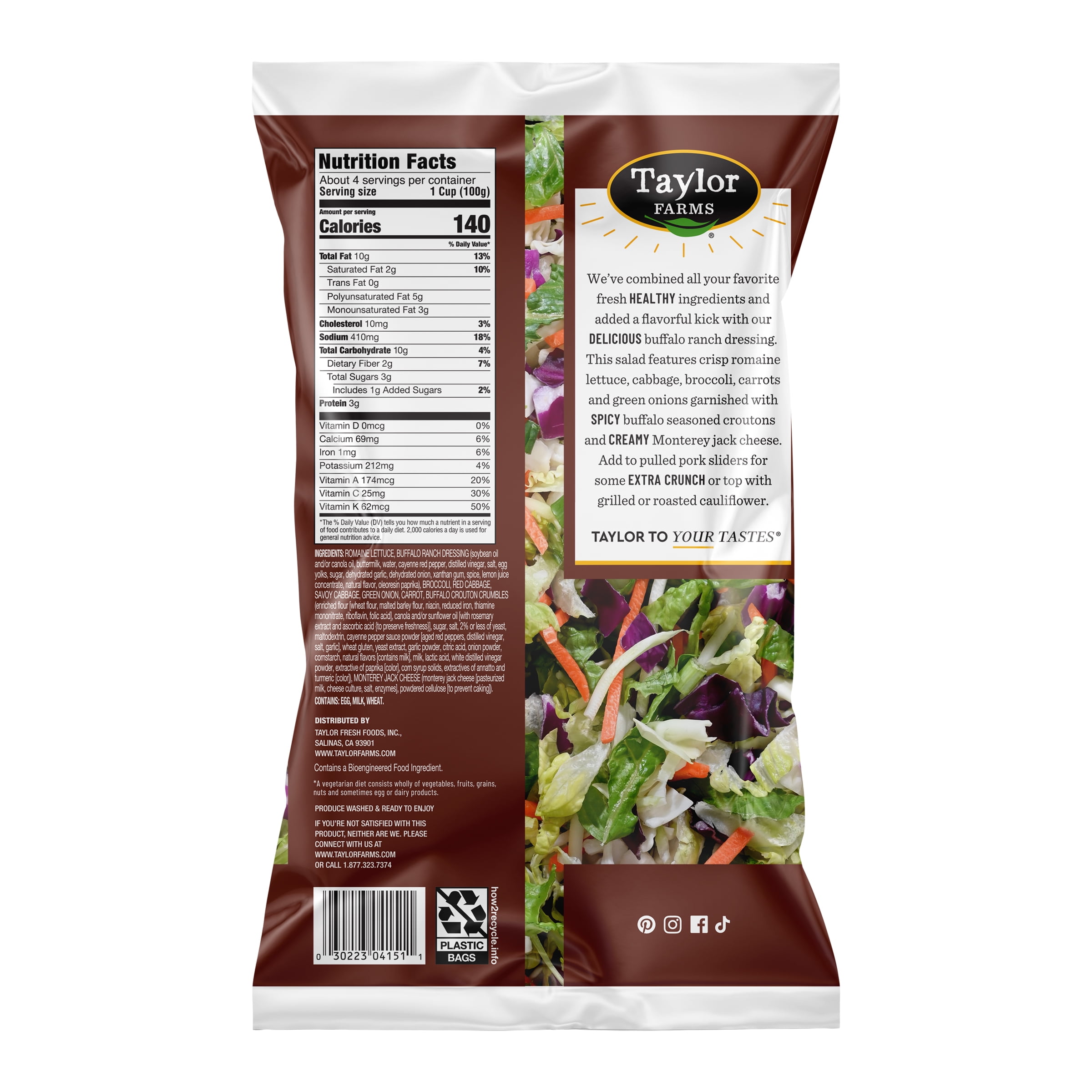 Taylor Farms Buffalo Ranch Chopped Salad Kit, 13.5 oz, Fresh