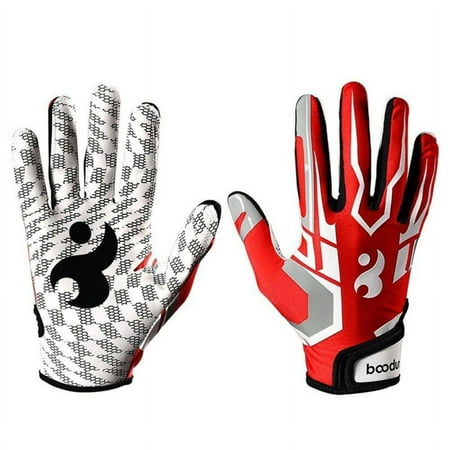 Image of Sports Youth Football Receiver Gloves - Silicone Palm - Youth and Adult Pair - Great for Games & Costumes Red Small