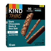 KIND Thins Dark Chocolate Nuts & Sea Salt, Gluten Free, .74 oz, 10 Snack Bars