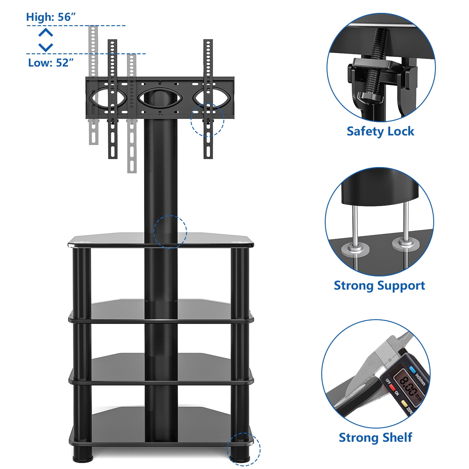 TAVR Furniture Modern Metal Corner TV Stand 4 Shelf Console for 55 inch TVs, Black