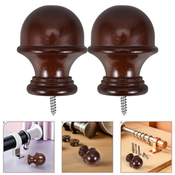 ETHZZLE 2Pcs Decorative Wood Finials for Curtain Rods Coffee Round Curtain Pole Ends