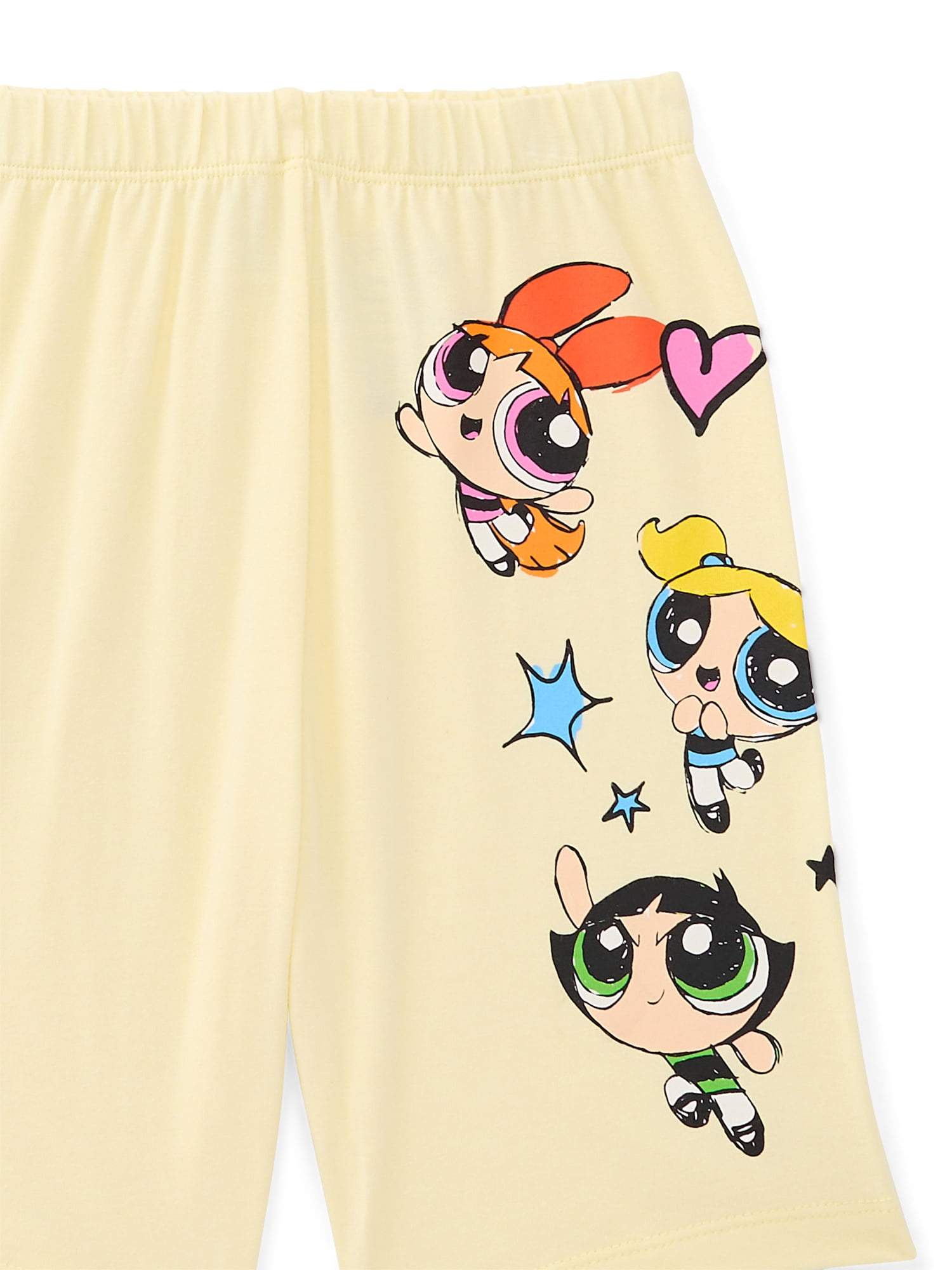 Powerpuff Girls Girls Rhinestones Graffiti Graphic Boyfriend Tee with Rhinestones and Bike Shorts Set, 2-Piece, Sizes 4-16